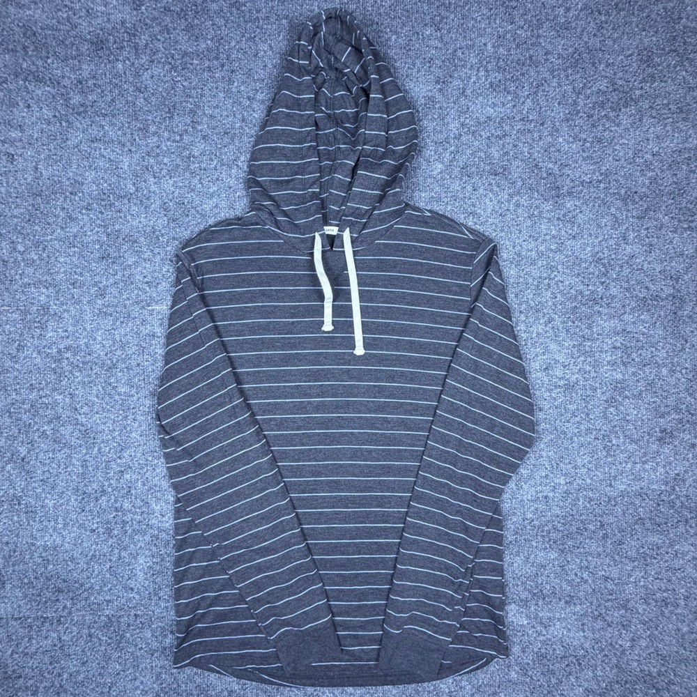 Marine Layer Mens Striped Long Sleeve Hoodie Charcoal Grey Blue Small 14649